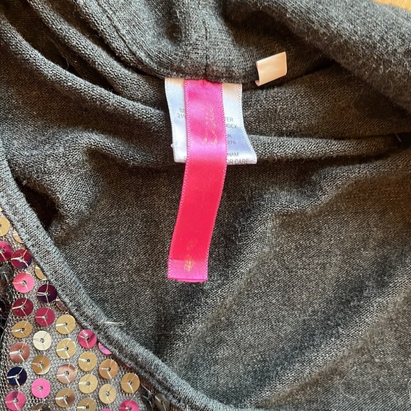 Sequin Top Tank Knit Long Sleeve Belted Charcoal Gray Womens Medium Tie Belt - Picture 14 of 16